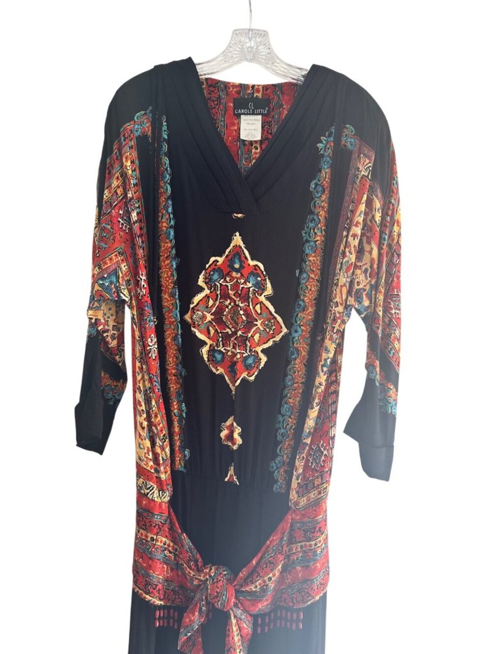 Carole Little Size 10 Vintage Multicolor Boho Midi Dress With Tie Waist Beads - Picture 9 of 12